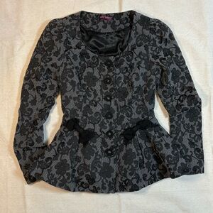 Betsey Johnson Black Floral Lace Blazer peplum
